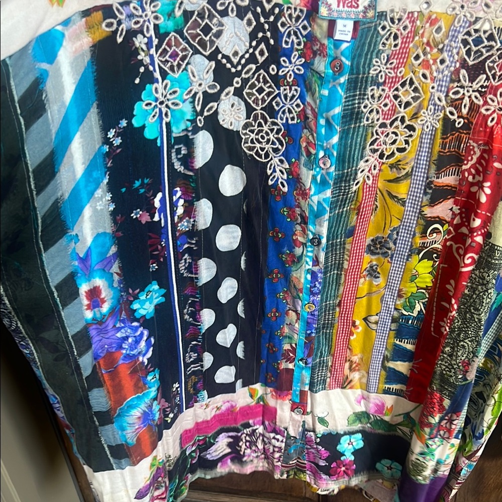 Johnny Was Eyelet Multicolor Patchwork Blouse - image 4